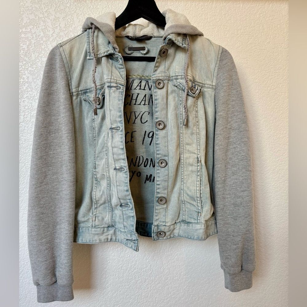 A/X Armani Exchange Women's Hooded Jean Jacket, Denim body/cotton sleeve, size S